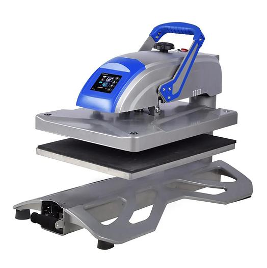 Manual swing away heat press with single plate and slide-out system
